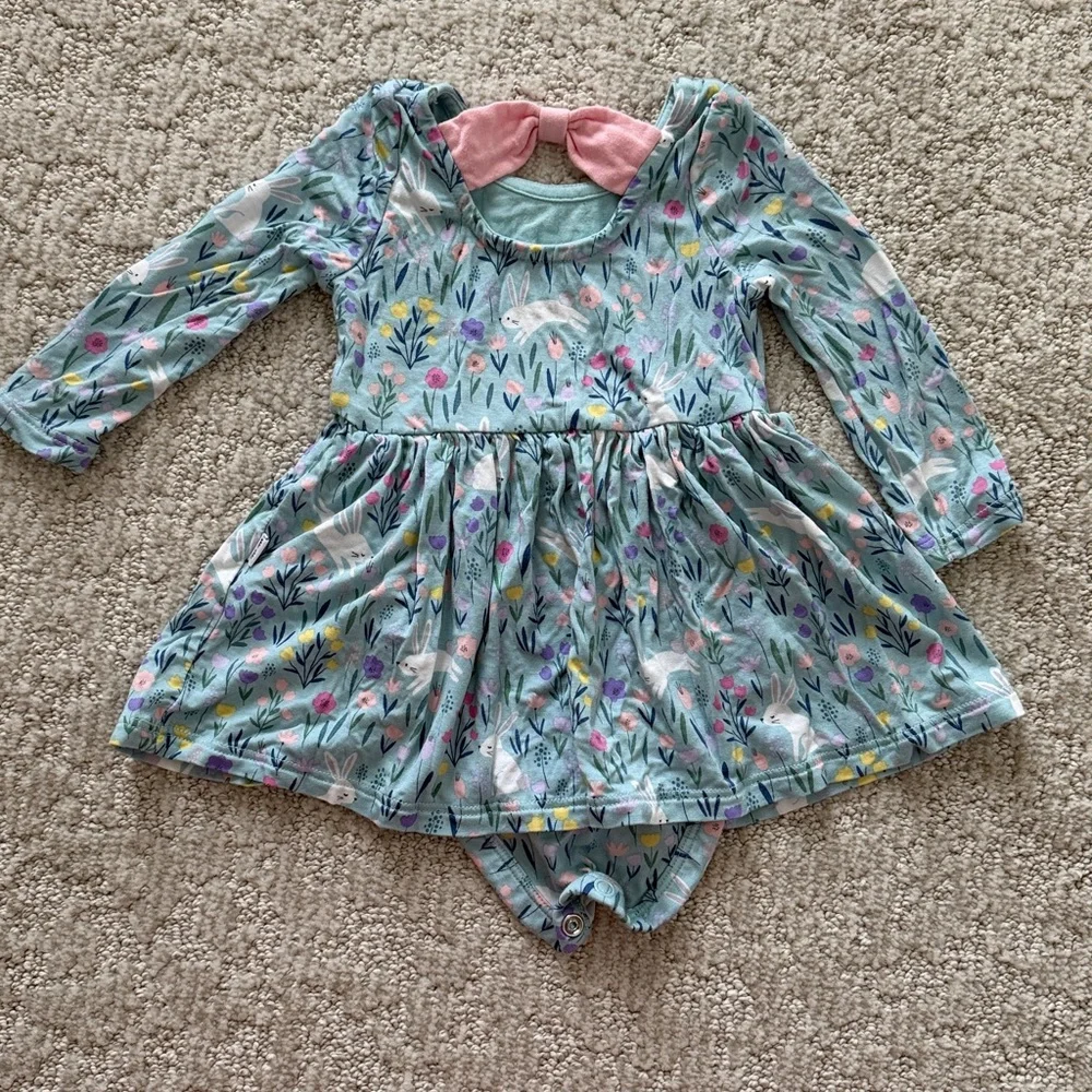 Little Sleepies Bunny Blossom Bow Back Skater Dress with Bodysuit - Picture 4 of 5
